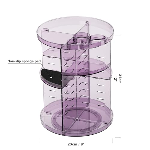 Rotating Makeup Organizer, DIY 8 Adjustable Layers Spinning Skincare Storage, Cosmetic Display Case with Brush Holder and Perfume Tray, Multi-Function Vanity Bathroom Countertop Organizer Clear Purple - color: Clear Purple