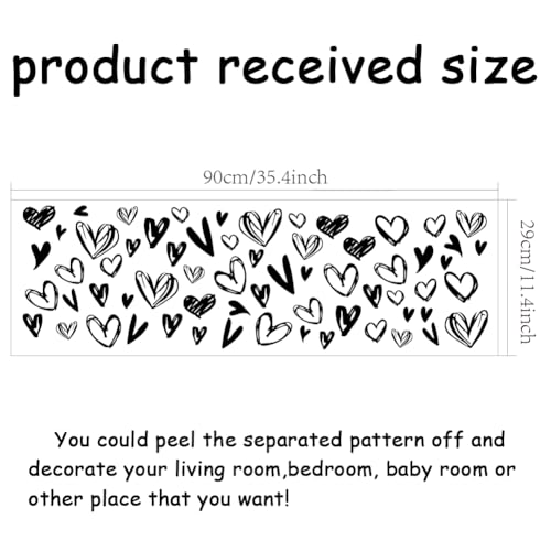 SUPERDANT 52 Pieces Loving Hearts Wall Stickers Black Love Vinyl Wall Decals Art Stickers Valentine's Day Heart for Baby Bedroom Murals Vinyl Decals Removable Nursery Kids Room DIY Decorations