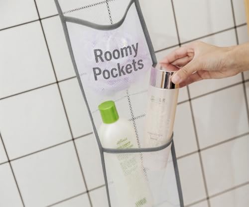 ALYER Hanging Storage Shower Caddy Organizer,Mesh Pockets for Bathroom,Closet,Pantry (White) - color: White