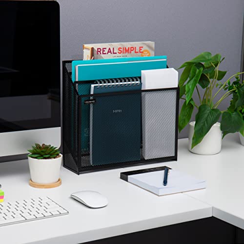 Mind Reader Vertical File Storage, Desktop Organizer, Workspace, Office, Metal Mesh, 12.5"L x 3.75"W x 11.5"H, Black - size: Single