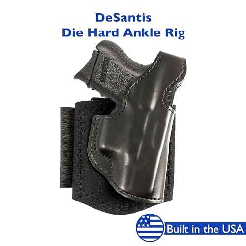 DeSantis Die Hard Ankle Rig - Concealed Carry Ankle Holster, Leather Lined Holster with Thumb Break, Neoprene Leg Band, Compatible with Glock 26, 27, 33 - Right-Hand Draw, Black