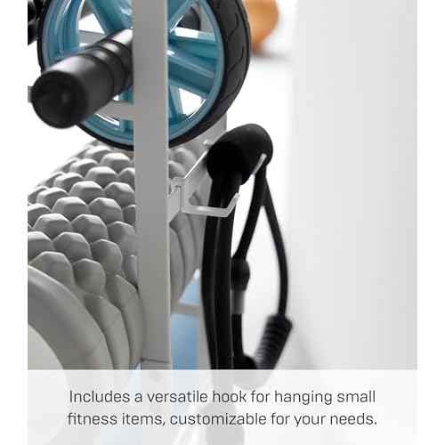 Yamazaki Home Tower Steel Storage Rack For Yoga Mats & Foam Rollers - Includes Hooks For Fitness Accessories - Steel