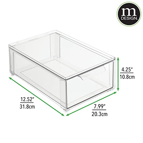 mDesign Plastic Stackable Bathroom Storage Organizer Bin with Pull Out Drawer for Cabinet, Vanity, Shelf, Cupboard, Cabinet, or Closet Organization - Lumiere Collection - 4 Pack - Clear - size: 8 x 12 x 4 (Pack of 4)