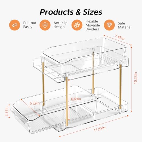 LAREKUN2pack 2-Tier Organizer & Storage Unit Stackable Bathroom Cabinet Organizer Pull-Out Kitchen Pantry Organizer & Storage System Suitable for Countertops, Pantries, Kitchens, Bathrooms - style: 2pack
