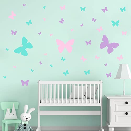 Butterfly Wall Decals Purple Pink Blue Butterfly Wall Sticker Peel and Stick Wall Art Sticker Decals for Nursery Girls Kids Bedroom Living Room Bathroom Kitchen Decor