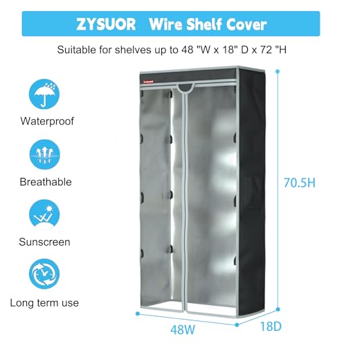 Waterproof & Dustproof Shelf Cover for Wire Rack, Transparent Front Panel for Easy Viewing, Sunscreen Protection, Fits 48" L x 18" D x 72" H (Cover Only) - size: 48"Wx18"Dx72"H