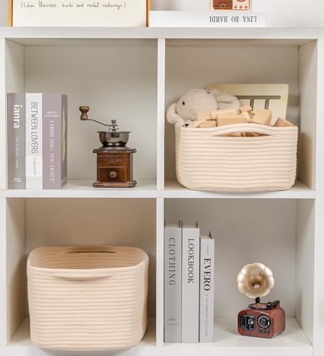 CubesLand Rectangular Cotton Rope Basket, 14x10x5 Inches, Beige, Nursery Storage Bin - color: Beige, size: 14''x10''x5''