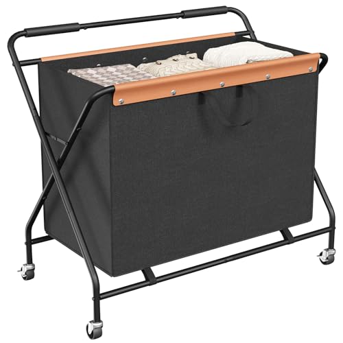 HOOBRO 172L Collapsible Laundry Basket with Wheels and Handle, Rolling Laundry Cart with Removable Liner Bag, Folding Laundry Hamper for Laundry, Bathroom, Bedroom, Black BB13XY01
