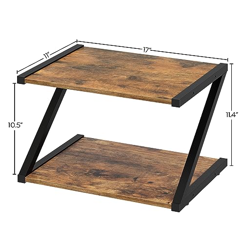 YATINEY Desktop Printer Stand, 2-Tier Printer Table with Storage Shelf, Under Desk Printer Stand for Office, Open Organizer Shelf, Easy Assembly, Rustic Brown PS02BR