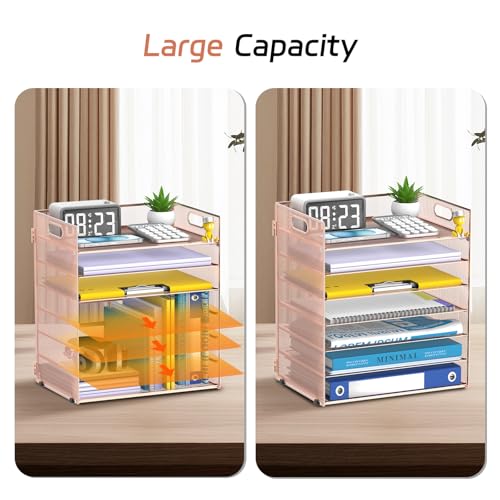 7 Tier Paper Organizer - Mesh Desktop File Holder with Handles for Office School Desk (Rose Gold) - color: Rose gold