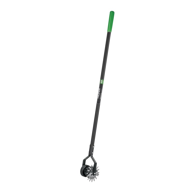 Truper Rotary Lawn Edger, Dual Wheel Design, 48-Inch Fiberglass Handle with Non-Slip Grip, Manual Sidewalk & Garden Edging Tool (Model 35195)