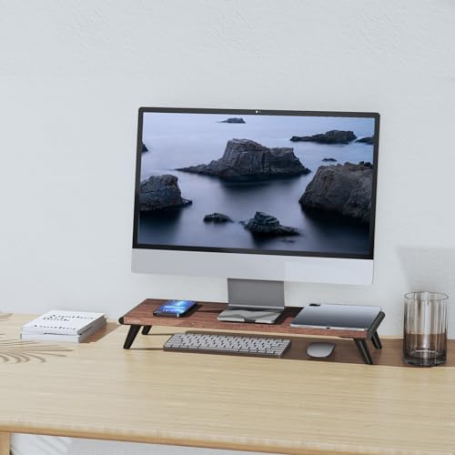 loukin Monitor Stand Riser for Desk, 22.4" x 8.3" Larger Computer Stand for Laptop, PC, Printer, Sturdy Desktop Computer Shelf with Non-Skid Rubber, Home Office (Brown)