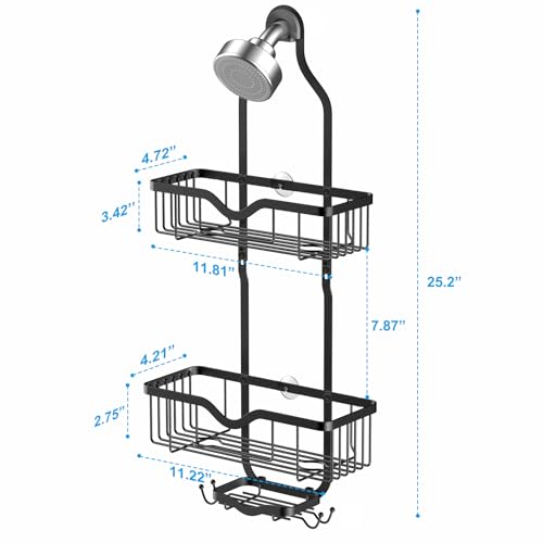 Kadolina Shower Caddy Hanging, Bathroom Organizer Rack, Shower Rack with Soap Dish, Over The Showerhead Caddy with Hooks for Razor/Sponge, Matte Black (Assembly Required) - color: Matte Black