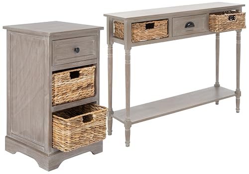 SAFAVIEH Home Collection Carrie White Wash/ Natural Wicker 3-Drawer Storage Nightstand Side Table (Fully Assembled) - color: White Washed