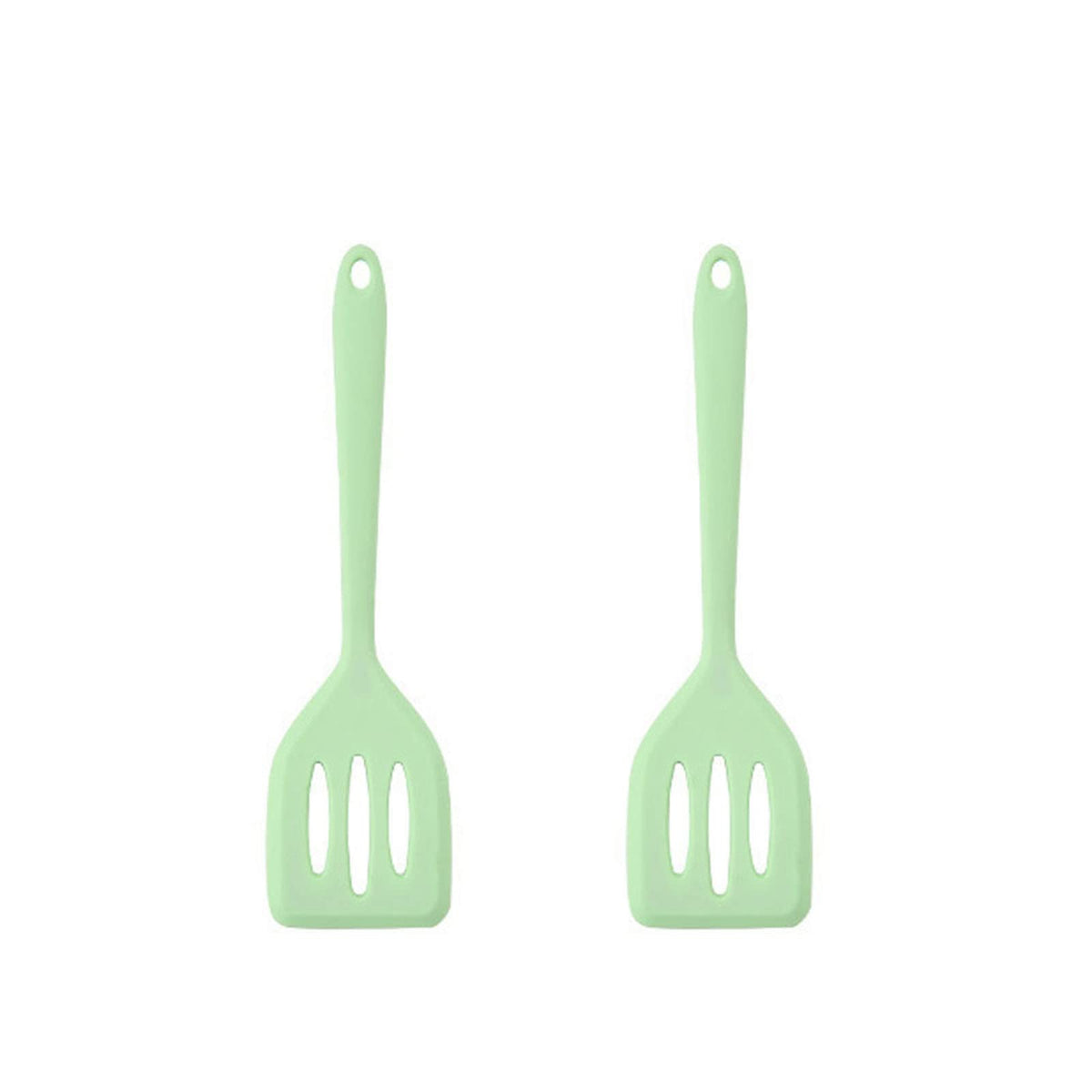 HOIRIX 2Pack Small Silicone Turner High Heat Resistant Slotted Spatula for Fish, Eggs, Pancakes and More (12 IN, Green)