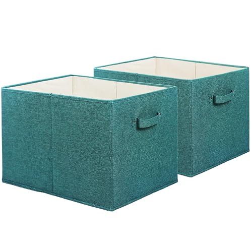 Simple Houseware 15 x 13 Inch Collapsible Fabric Storage Bin with Handles, 2 Pack, Turquoise - color: Turquoise