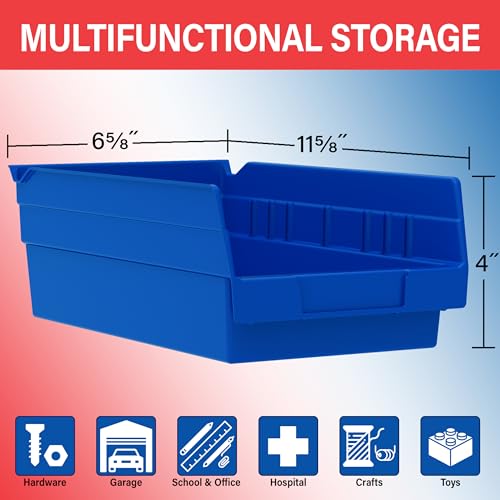 Akro-Mils 30130 Plastic Shelf Bins, Heavy Duty Storage Bins for Garage, Closet, and Drawer Organization, 12" x 6-1/2" x 4", Red, 12-Pack - color: Red