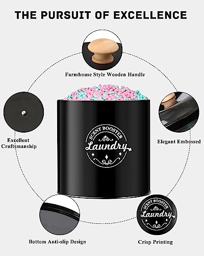 Laundry Scent Booster Beads Dispenser Container for Laundry Room Organization. Laundry Containers for Organizing with Lid. Metal Farmhouse Laundry Room Decor. Laundry Dispenser for Detergent (Black)