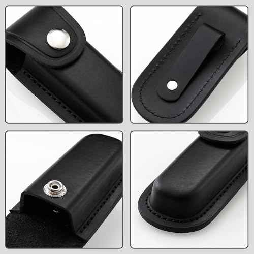 Pocket Knife Sheath, 4" Folding Pocket EDC Knife Case, Portable Pouch Knife Leather Holster with Snap Closure and Belt Loop, Accessory for Outdoor Climbing, Camping, Cycling and Hiking, Black