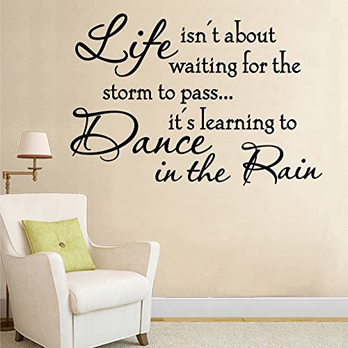 Life Isnt About Waiting for The Storm to Pass Its Learning to Dance in The Rain Vinyl Wall Decals Wall Decor Inspirational Vinyl Wall Art Sayings Inspirational Quotes(22.2"W x15.2"H Black)