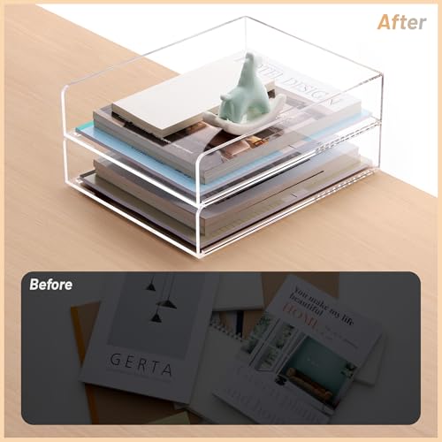 SANRUI Paper Organizer for Desk,Acrylic Stackable Letter Tray, Clear Desk Organizer, Paper Sorter for Office,Home or School,2-Pack - style: A4 Vertical File Trays 2 Tier