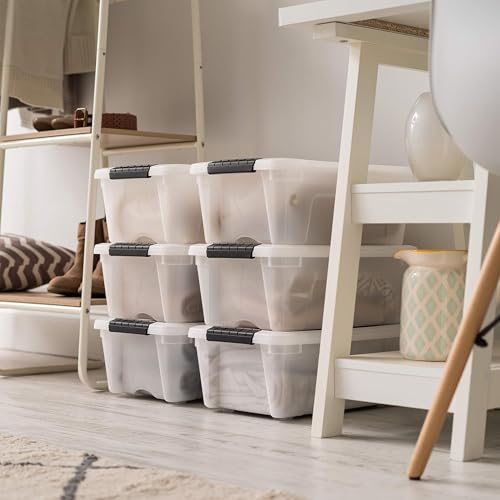 IRIS USA 13 QT Plastic Storage Box with Lid and Latches - 6 Pack - BPA-Free, Discreet Organizing Solution, Durable Nestable Stackable Containers, Secure Pull Handle - Pearl - size: 13 Qt, style: 6 Pack