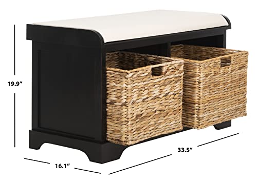 SAFAVIEH Home Collection – Freddy Black Storage Bench with Wicker Baskets & Cushion, Entryway Seating Bench, Fully Assembled (AMH5736B) - color: Black