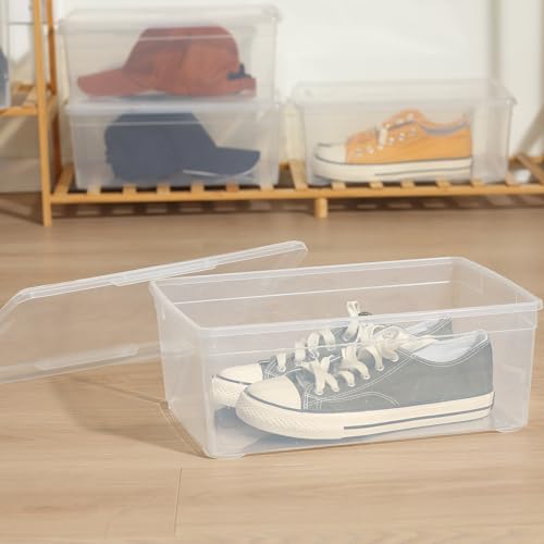 novelinks 6 Qt Storage Box Clear Plastic Stackable Bin with Lids Storage Latch Box Organizing Container,12 Pack Transparent