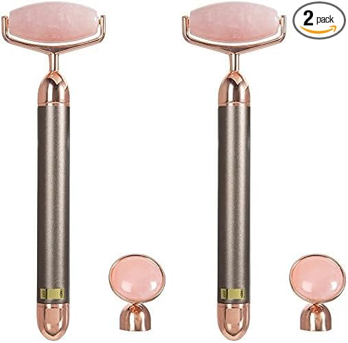 ForPro Professional Collection Electric Face Roller & Eye Massager, 2 in 1 Vibrating Skin Care Tool, Rose Quartz (Pack of 2)