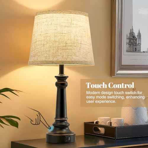 Touch Lamps for Nightstand Set of 2 - Black Table Lamp for Bedroom 3 Way Dimmable Bedside Lamp with USB C+A Ports - Lamps for Night Stands Living Room End Table,2 LED Bulbs Included