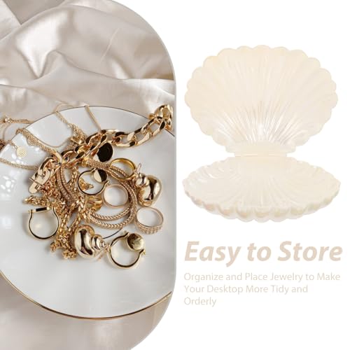 SAFIGLE Pearlescent Shell Jewelry Tray and Key Box Compact Clam Organizer for Rings Earrings Necklaces Decorative Desktop Storage for Entryway and Home