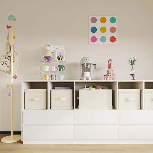 Small Fabric Storage Bins with Lids 12.6*9.5*7 in, 2-Pack Storage Baskets for Closet, Large Linen Organizers and Storage Bins for Bedroom, Collapsible Baskets and Bins with Handles, Off White - size: M