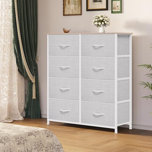 YITAHOME Dresser for Bedroom, Fabric Dresser with 8 Drawers, Storage Tower Unit, Chest of Drawers for Living Room, Hallway, Closets - color: Light Grey-white Handle(new 2025), style: 8-Drawer