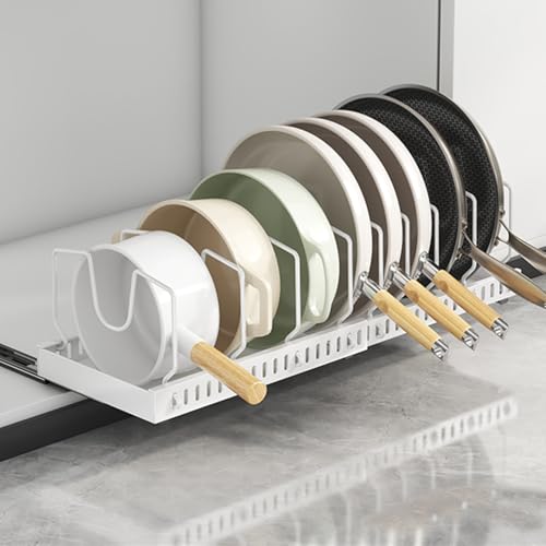 pots and pans organizer under cabinet,pot lid organizers inside cabinet holders for kitchen,Horizontal and vertical pulling modes,Can be extended and adjusted (White horizontal pull-out) - size: White horizontal pull-out