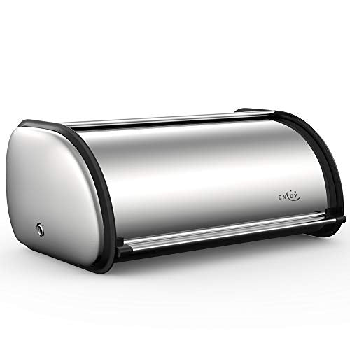 ENLOY Bread Box for Kitchen Counter, Stainless Steel Roll Top Bread Bin, Sliver Bread Storage Holder with Lid, Large Capacity Bread Keeper, 17 x 11 x 7 Inches - color: silver