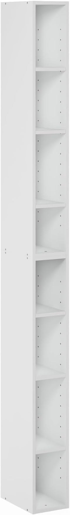 Furinno Fulda Book Shelf, 8-Tier Bookshelf, Bookcase with Space Saving Storage Shelf, 9.2 x 5.9 x 70.9, for Living Room, Bedroom, Home Office, for Living Room, Bedroom, Home Office, White
