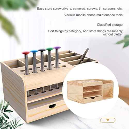 Fafeicy Repair Tool Organizer for Mobile Phone Maintenance Tools - Synthetic Wood Storage Box with Polished Finish and Classified Compartments