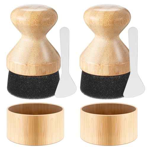 Pickmesh 2 Pcs Cutting Board Oil Wax Applicator with Bamboo Lid Oil Applicators for Wood Cutting Board Butcher Block Conditioner Sponge Brush for Wooden Spatula, Spoon, Worktops and Utensil Care