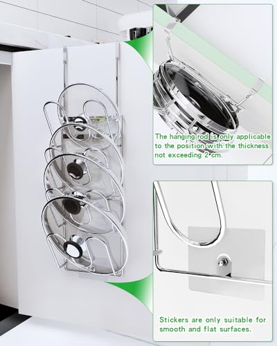 Pot Lid Organizer,304stainless steel door hanging pot lid rack (Modern,Four-layer) - style: 4-slot pot lid rack