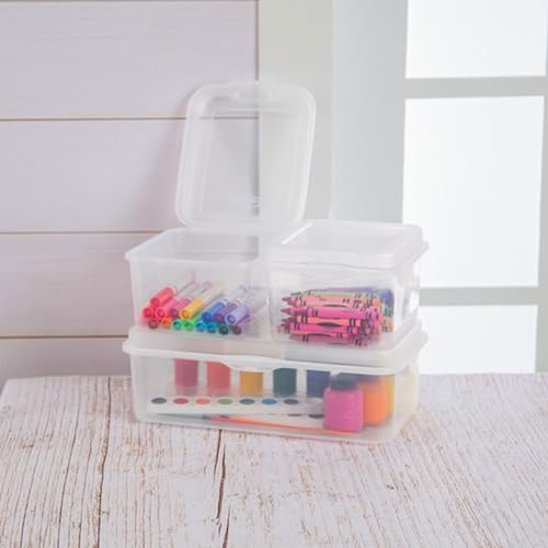 Sterilite FlipTop, Stackable Small Storage Bin with Hinging Lid, Plastic Container to Organize Desk at Home or Office, Clear, 36-Pack - size: 1.5 Cubic Feet, style: 36 Pack