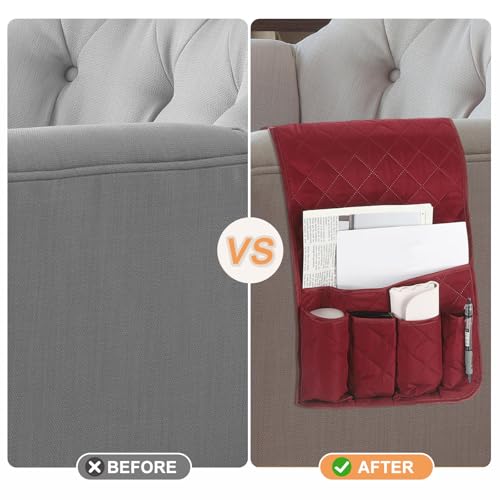 uxcell 1 Pcs Recliner Armchair Caddy, Couch Armrest Organizer with 5 Pockets for Bedside Sofa Remote Control Holders Magazine Phone Book Glasses (Brown, 35"x13") - color: Brown