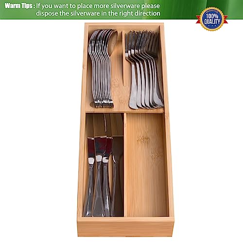 guiogc Bamboo Silverware Drawer Organizer, Kitchen Small Silverware Organizer, Utensil Tray Holder, Cutlery Tray for Spoons, Forks, Knives, Suitable for a family of 2-4 - size: Small-02
