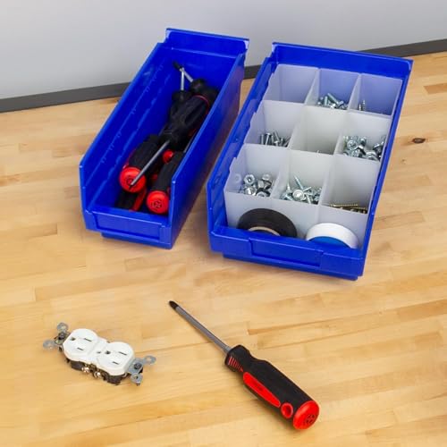 Akro-Mils 30130 Plastic Shelf Bins, Heavy Duty Storage Bins for Garage, Closet, and Drawer Organization, 12" x 6-1/2" x 4", Blue, 12-Pack - color: Blue