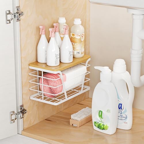 TIDIIABODE Small Grocery Bag Holder, Trash Bag Dispenser with Removable Bamboo Top, No Drill,White - color: 1-Pack-S-White