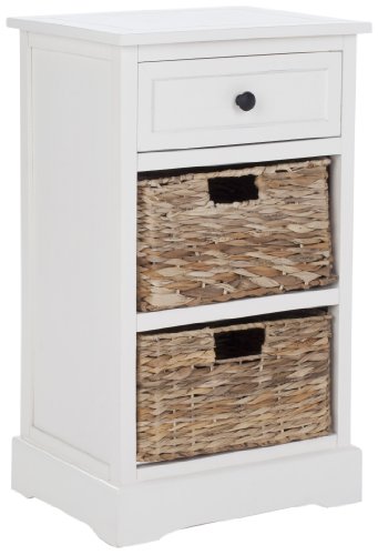 SAFAVIEH Home Collection Carrie Distressed Cream/ Natural Wicker 3-Drawer Storage Nightstand Side Table (Fully Assembled) - color: Distressed Cream