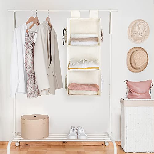 MAX Houser 3-Shelf Hanging Closet Organizer, Hanging Sweater Organizer, Foldable Hanging Shelves for Closet with 2 Velcro, Beige - color: Beige