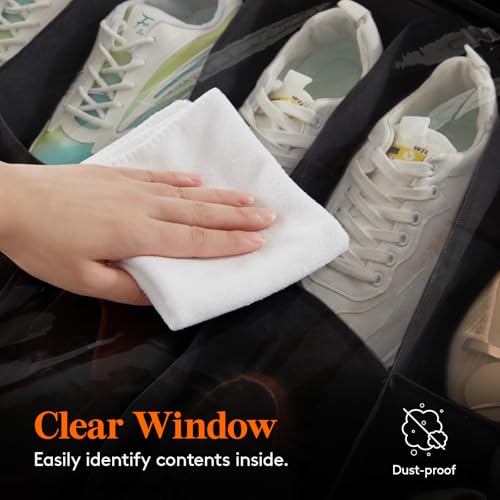 Lifewit Under Bed Shoe Storage Organizer 2 Pack(16 Shoes Cells+4 Boots Cells), 4.3 Inches Profile Fabric Shoes Container Box with Clear Cover, Foldable Storage Bag with 2 Handles, Fits 24 to 40 Pairs - style: 16 Shoes Cells+4 Boots Cells