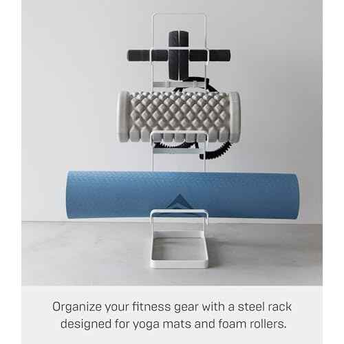 Yamazaki Home Tower Steel Storage Rack For Yoga Mats & Foam Rollers - Includes Hooks For Fitness Accessories - Steel