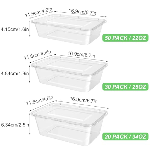 Bokon 100 Pcs Plastic Meal Prep Container with Lid Disposable Clear Lunch Containers Stackable Food Storage Container Box Spill Proof for Salad Snack Microwave Dishwasher Freezer Safe (Multiple Sizes) - size: Multiple Sizes