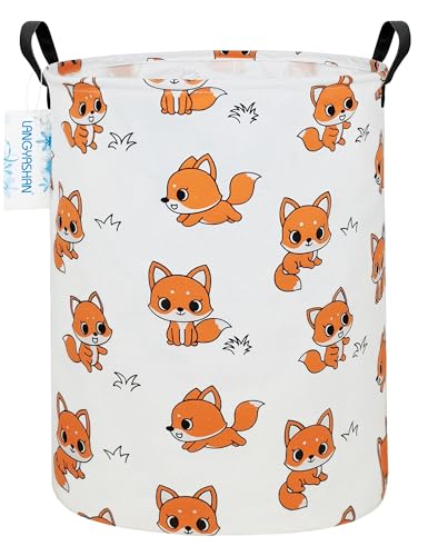 LANGYASHAN Laundry Basket Canvas Fabric Collapsible Organizer Basket for Storage Bin Toy Bins Gift Baskets Bedroom Clothes Children Nursery Hamper (Round Fox) - color: Fox
